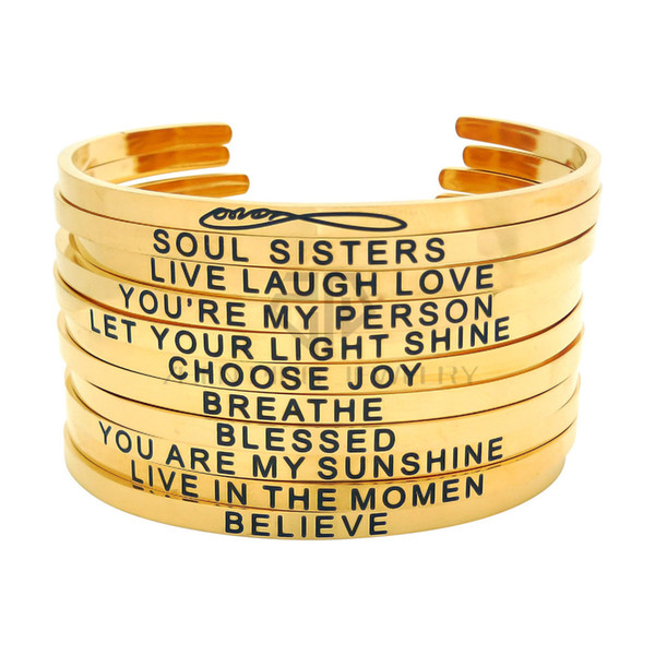 Gold Engraved Positive Inspirational Sayings Stainless Steel Adjustable 