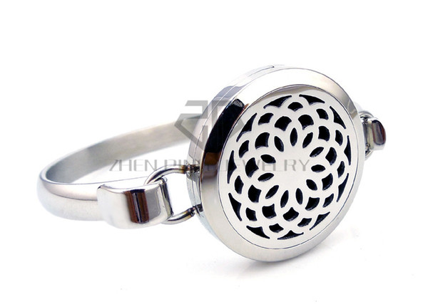 Round Silver lotus(25-30mm) Aromatherapy Diffuser Magnetic Locket Bangle Essential Oils Stainless Steel Diffuser Locket Bracelet