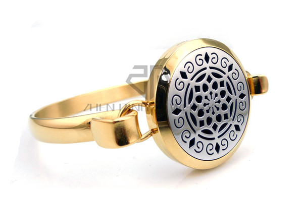 Round Silver and Gold Lotus (30mm) 316L Stainless Steel Openable Aromatherapy Essential Oils Diffuser Locket Bracelet