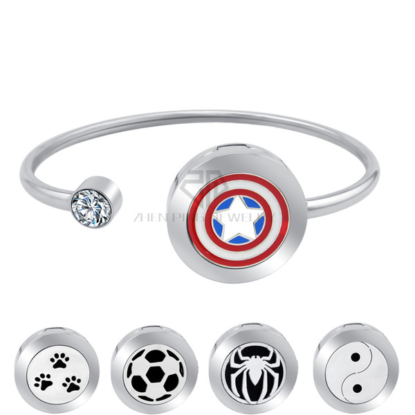 20mm Captain America Magnet Can Wiggle Up and Down Aroma Locket Stainless Steel Bangle Essential Oils Diffuser Locket Bracelet (Dropship)