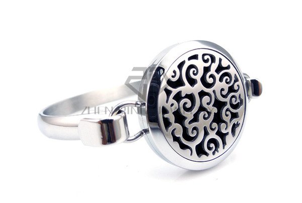 Round Silver Auspicious Clouds (30mm) with Circle Band 316L Stainless Steel Openable Aromatherapy Diffuser Essential Oils Lockets Bracelet