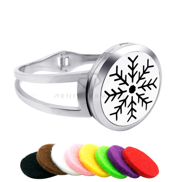 Round Silver Snow (30mm) Aromatherapy 316L Stainless Steel Diffuser Locket Bracelet Essential Oils Diffuser Locket Bangle