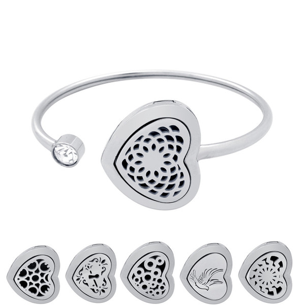 New Heart 21mm*24mm Stainless Steel Perfume Magnetic Locket Bangles Aromatherapy Essential Oil Diffuser Locket Bracelet For Women