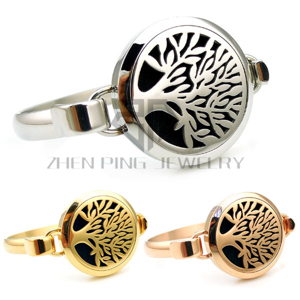 Round SIlver , Gold and Rose Gold Tree of Life (30mm) Bangle Aromatherapy / Essential Oils Diffuser Locket Bracelet