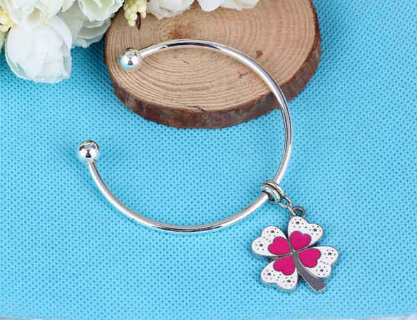 Vintage Silver Four Clover Bangle Charms Copper Opening Smooth Face Cuff Bracelets &Bangles For Women DIY Fashion Jewelry NEW