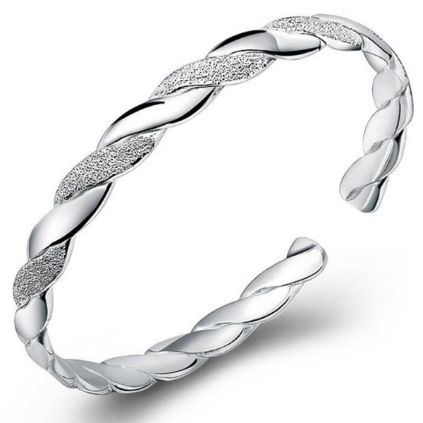 925 Sterling Silver Love Interweave Twist Open Hand Bangles For Women Men Wedding party Jewelry Bohemian Fashion Cuff Bracelet Adjustable