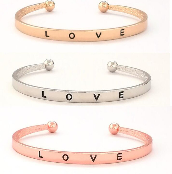 Yexture Female Minimalist Letter Love Bangles Bracelets Gold Silver Rose Gold 3 colors Valentine's Day Gifts Jewelry Alloy Accessories NEW