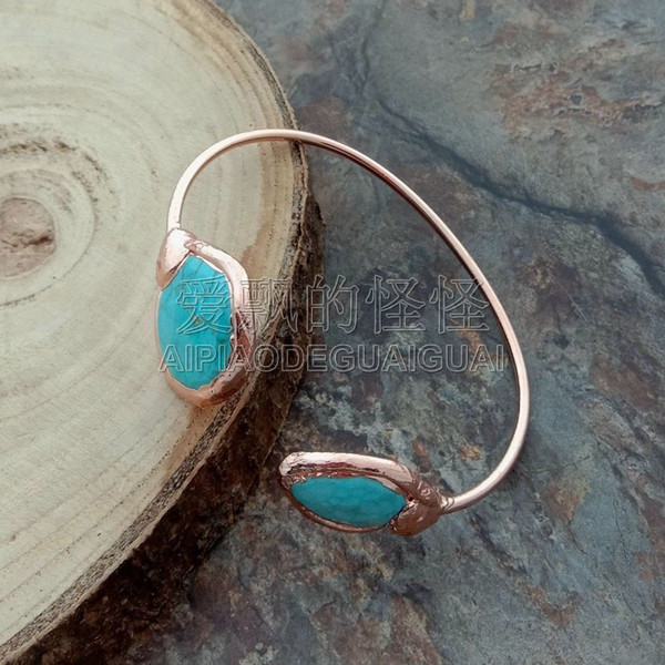 B041523 Blue Stone 24 K Rose Plated Bangle Bracelet