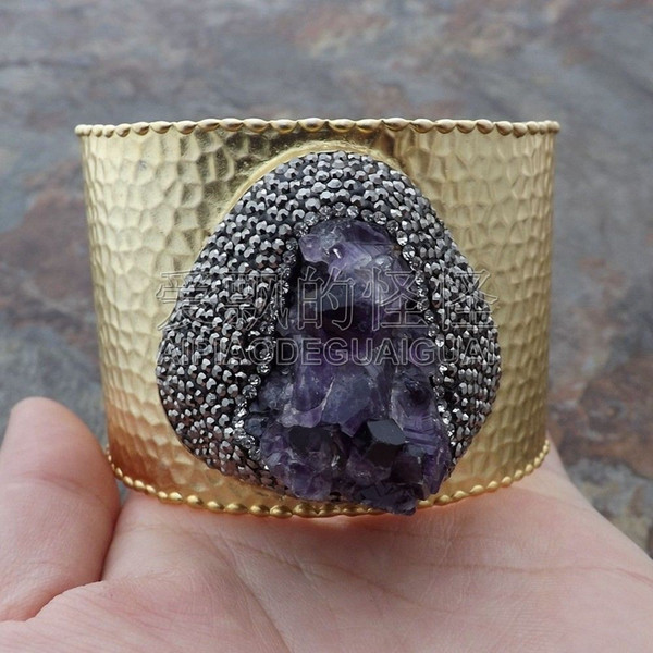 BR112207 Natural Purple Abmethyst Druzy Bangle Bracelet