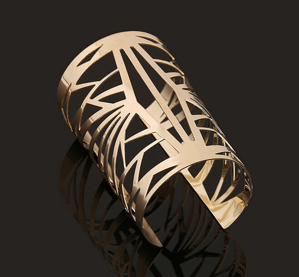 European New fashion style gold plated alloy opened cuff hollow out bangle bracelets for women jewelry