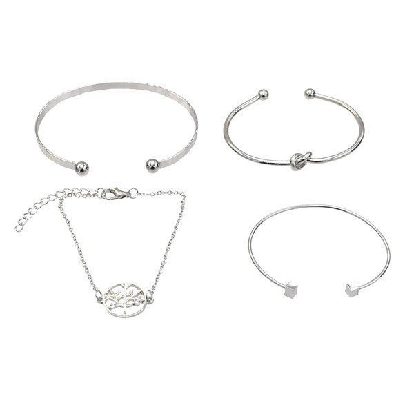 4Pcs/Set Silver Simple Pineapple Tree Tassel Bangle Bracelet For Women Jewelry Gift