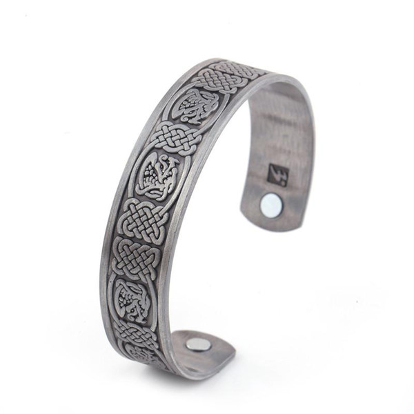 Chinese Dragon Totem Bangles Chinese Buddhism Wiccan Jewelry Stainless Steel Magnetic Health Care Mens Bracelets