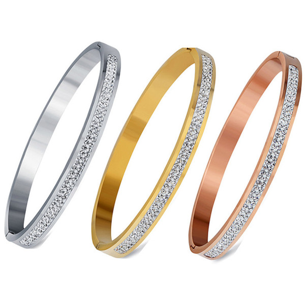 Titanium Steel Bangle Bracelets Jewelry Fashion High Quality Micro Pave Zircon Gold Plated Stainless Steel Bangles Wholesale LBR037