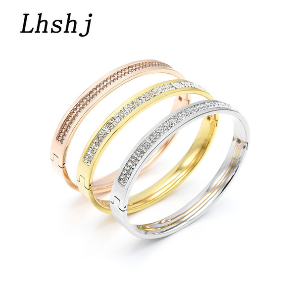 High quality stainless steel gold bangle luxruy bracelet for women wedding fashin jewelry with crystal accessiors