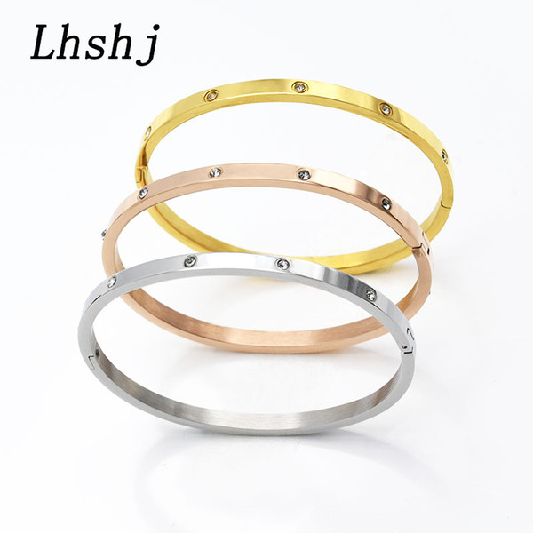 Trendy simple design delicate stainless steel 4 mm gold bangle for women crystal jewelry accessories gift