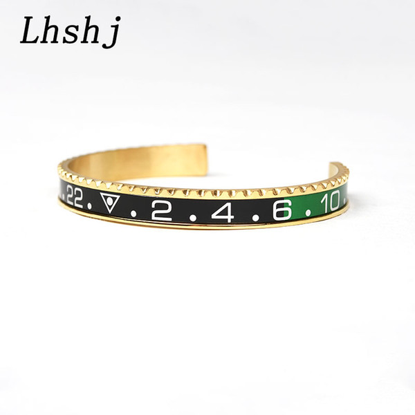 Luxury style Cuff Bracelet Top Quality Stainless Steel Women Men Jewelry Green scale speedometer Bangle dropshipping