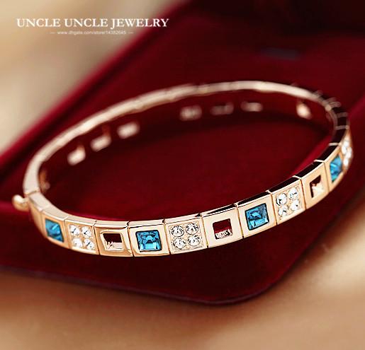 Rose Gold Color Austrian Zircon Rhinestone Inlaid Square Luxury Lady Bangle Wholesale