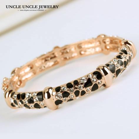 Rose Gold Color Austrian Rhinestone Leopard Grain Spotted Style Lady Bangles Bracelet Wholesale