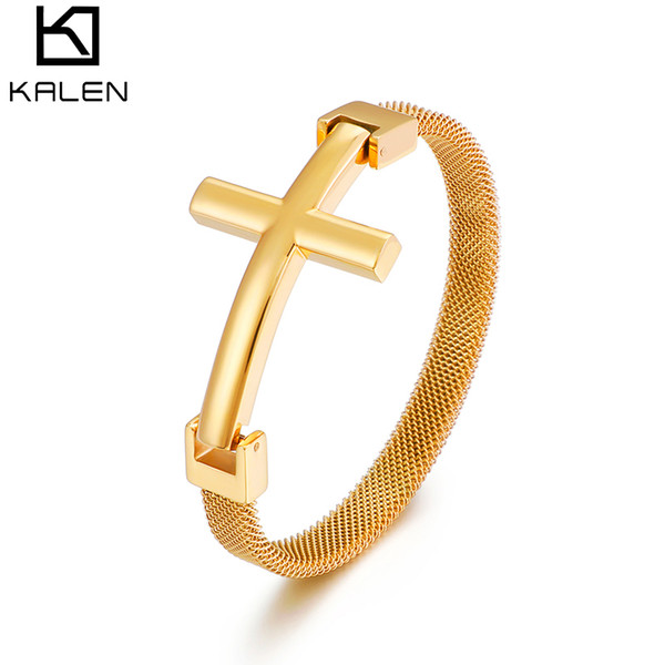 Kalen New Rose Gold/Silver/Gold Stainless Steel Bangles For Women Bohemian Cross Link Chain Bangles Women Girl Daily Jewelry Gifts