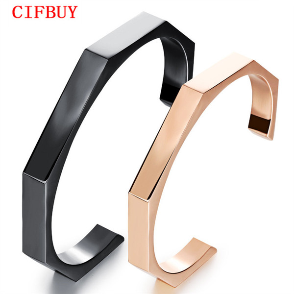 Lovers' Cuff Bangles Fashion Black/Rose Gold Color Stainless Steel Vintage Women Men Jewelry Simple Design AccessoriesGH765