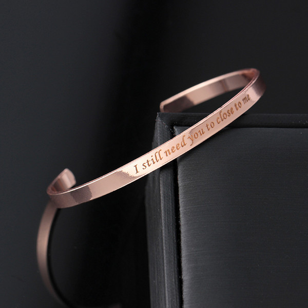 Geometric Simple Glossy Open Bangle Personalized Custom Engraved Cuff Bracelets Fashion Copper Gold Plated Jewelry Wholesale Free Shipping