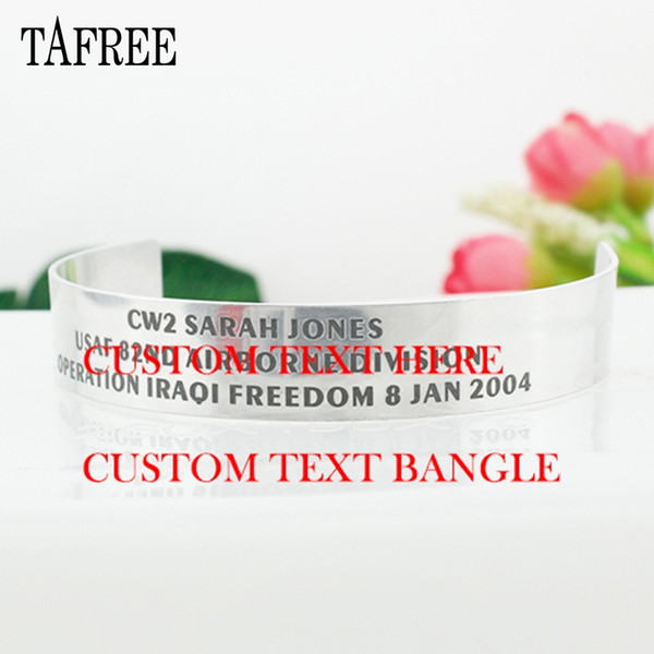 TAFREE Custom Text Aluminum Cuff Bracelet Bangle Personalized Name Phrase Bent Bangles Gift For your Family Lover Friend Jewelry 2019