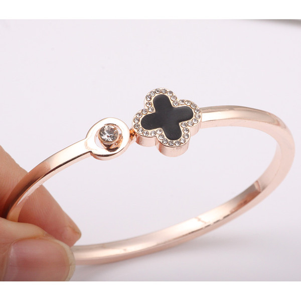 Four-leaf clover bracelet female rose gold simple rhinestone bracelet fashion color gold bracelet jewelry