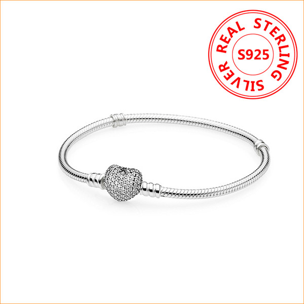 Authentic 925 Sterling Silver Heart Charms Bracelet For Pandora European Beads Bangle Wedding Gift Jewelry for Women with Original box