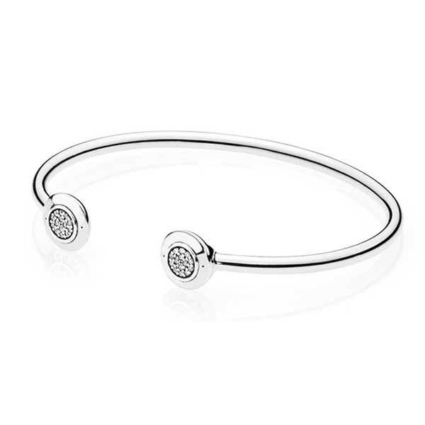 Authentic 925 Sterling Silver Cuff Bangle for Women Brand Logo fit Pandora Charm Beads Silver Bracelet DIY Jewelry Gift