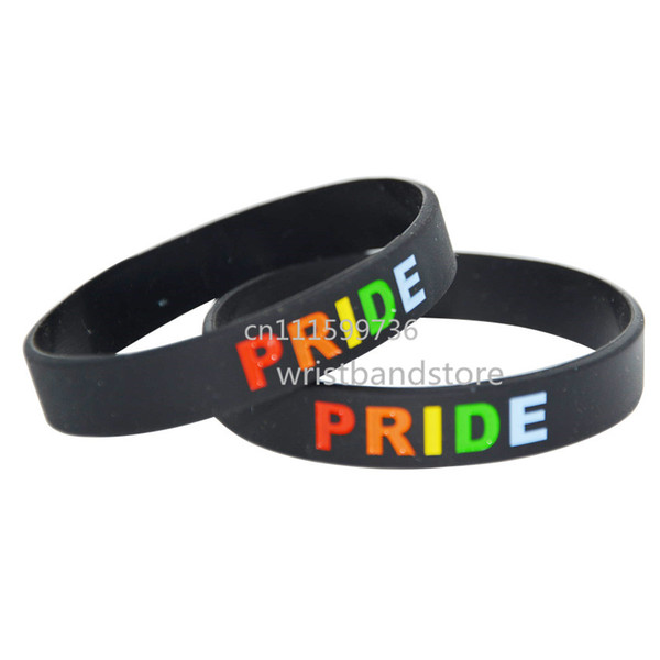 50pcs/lot Gay PRIDE Skinny Debossed Silicone Wristband Bracelet