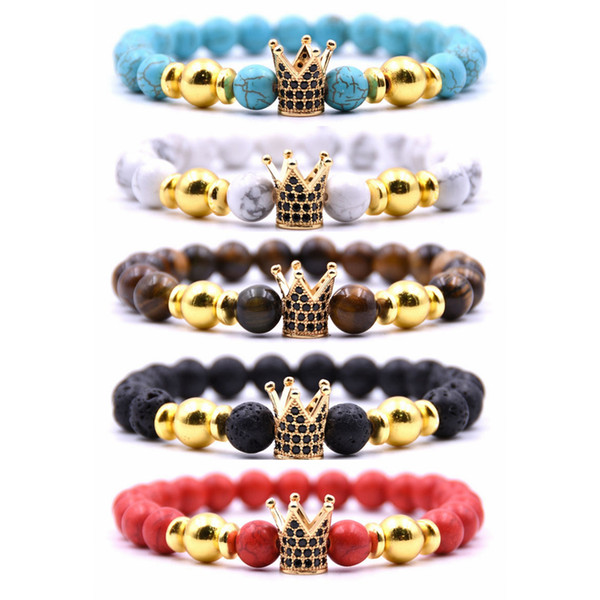 Couple bracelets men and women 2019 new bead bracelets micro-inlaid zircon crown