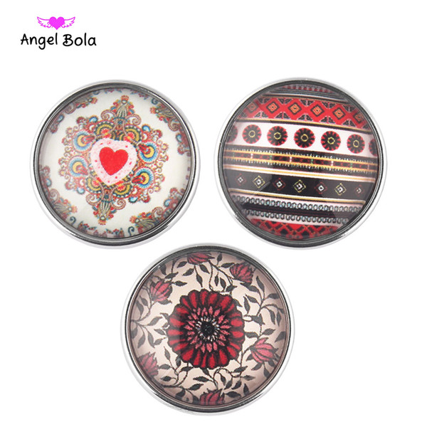 Wholesale 50pcs High Quality printing Mix Many Styles 20mm Glass Snap Button Snap Charms Fit Snaps Jewelry