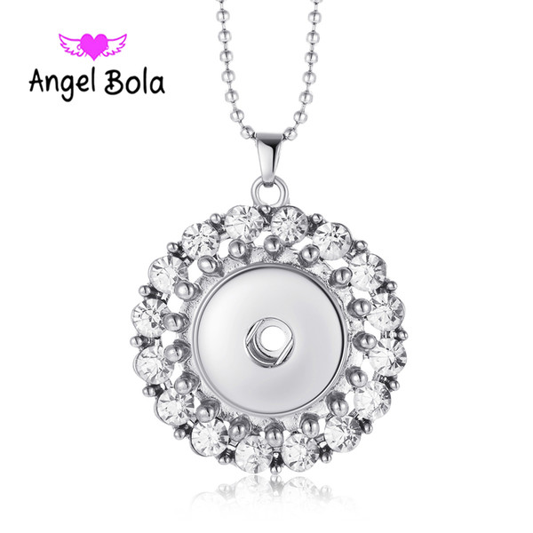 10pcs Fashion Rhinestone Removable Round Noosa Chunks Metal Ginger 18mm Snap Button Pendant Necklace With Snake Chain