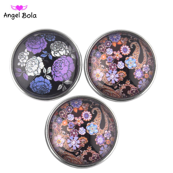 Wholesale-Peony Peach blossom 50pcs/20mm Noosa chunks Glass Snap Button Snaps Jewelry Buttons For Ginger Snap Bracelets