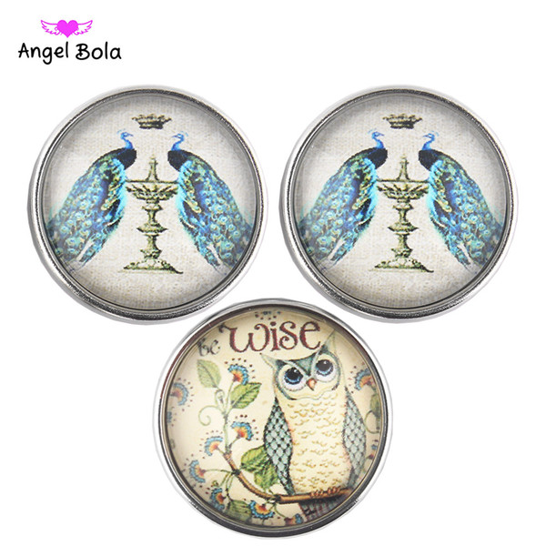 50pcs/lot hot sale New fashion mix color angel bola 20mm glass sanp button noosa button charm DIY jewelry accessories fit bracelet pendant