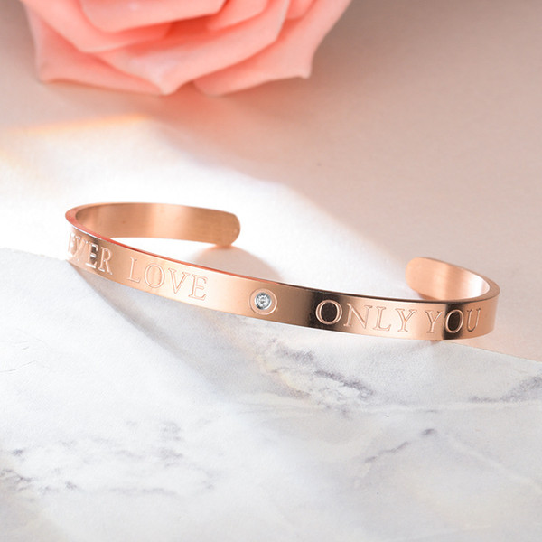 Titanium Steel Love Bracelet silver rose gold Love forever only you Bangles crystal couple Bracelet designer jewelry women bracelets