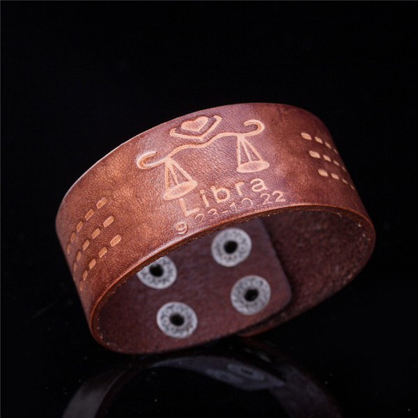 Libreast support 12 Zodiac Signs Punk Wrap Constellations Adjustable fashion Leather Bracelets for man woman as festival and birthday gifts