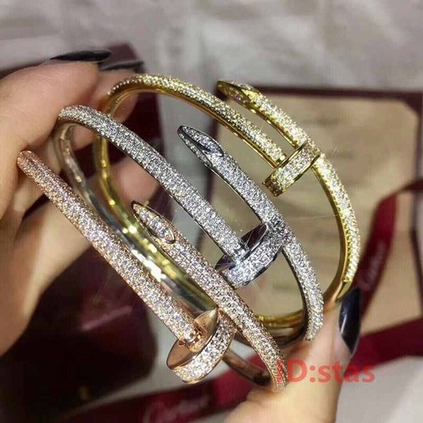 Luxury designer jewelry high quality silver rose gold mens women diamond iced out nail bracelets chains juste un clou Bangles