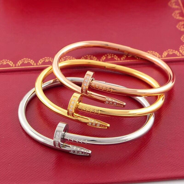 316L Titanium steel silver rose gold bracelet women and men nail punk lovers bangle Couple Jewelry with original bag