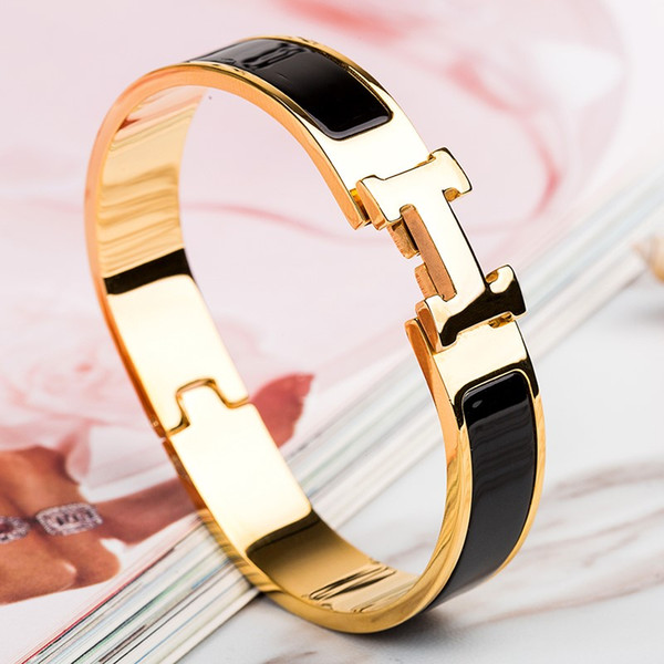 Luxury Stainless Steel Cuff Bracelets&Bangles Wristband Enamel Bangle H Gold Buckle Classic Brand Bracelets