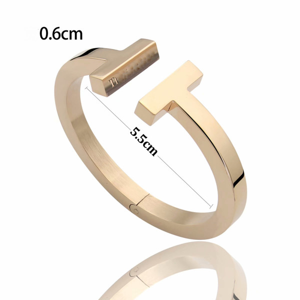 New Jewelry 316L titanium steel 18K Rose Gold Double T Bangle & Bracelets Cuffs Open Silver Jewelry Love Bracelets Women's Gifts