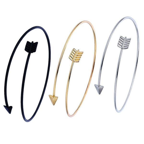 Stainless Steel Circle Bracelets Arrow Bangles Gold Silver Black Colors Adjustable Cuff Bangle Women Bracelets Fashion Jewelry