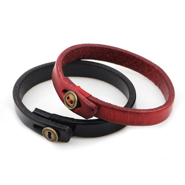 2019 New Couples Genuine Leather Bracelet Bronze Buttons Wristband Fashion Leather Bangle Lovers Jewelry For Gift