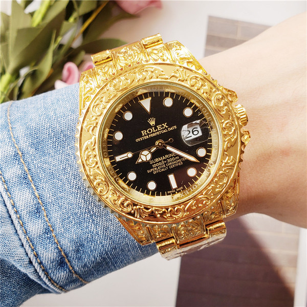 2019 Retro New Design RLX Luxury Mens Watches High Quality Quartz Carved Dials Business Men's Wristwatch With Gift Box