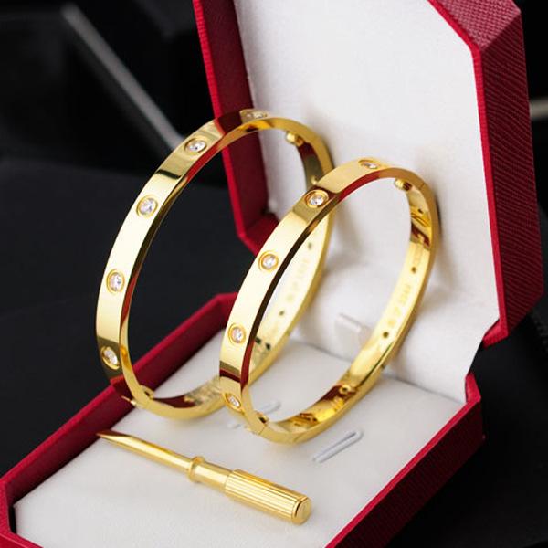 Love screw Bangles 316L Titanium steel Luxury with Colored crystalstone screwdriver bracelets for women men puleiras with original bag