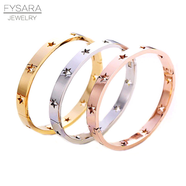 FYSARA Fashion Hollow Star Bangles & Bracelets For Women Trendy Jewelry Stainless Steel Rose Gold Silver Cuff Bracelets European