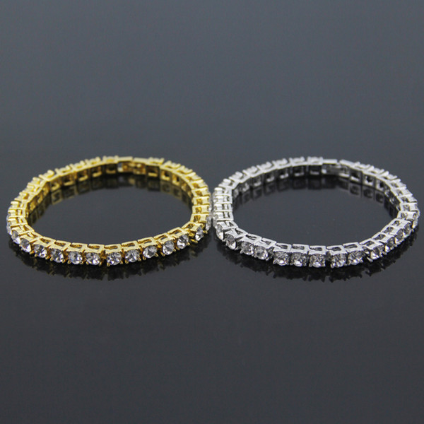 Mens Hip Hop Diamond Bracelet Gold Plated Bling Bling 1 Row Iced Out Cz Bracelets Top Fashion Mens Bangles