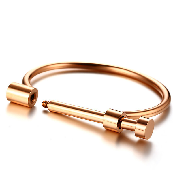 Women Shackle Screw Cuff Bracelet Gold Color Stainless Steel Bangle Bracelet Female Love