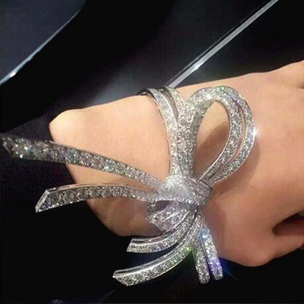 New Promotion Trend Baroque Retro Bowknot Bangles Crystal Flower Charms Cuff Open Bracelet Bride Jewelry Love Gift Wrist Band Free Shipping