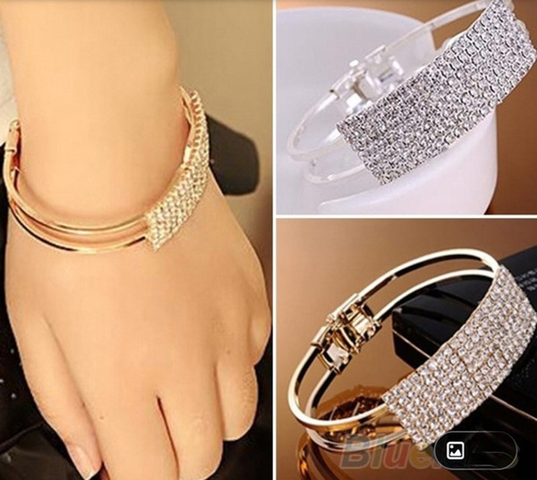 New Fashion Elegant Women Bangle Wristband Bracelet Crystal Cuff Bling Lady Gift Girls Wedding Korean Jewellery 2 Colors ZJ16-b01